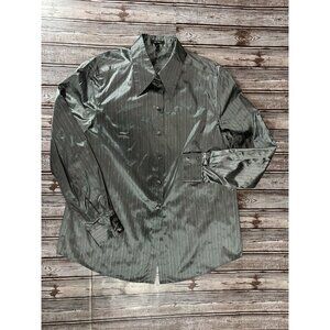 ESCADA  silk button down striped shirt blouse grey sz 44 NWOT